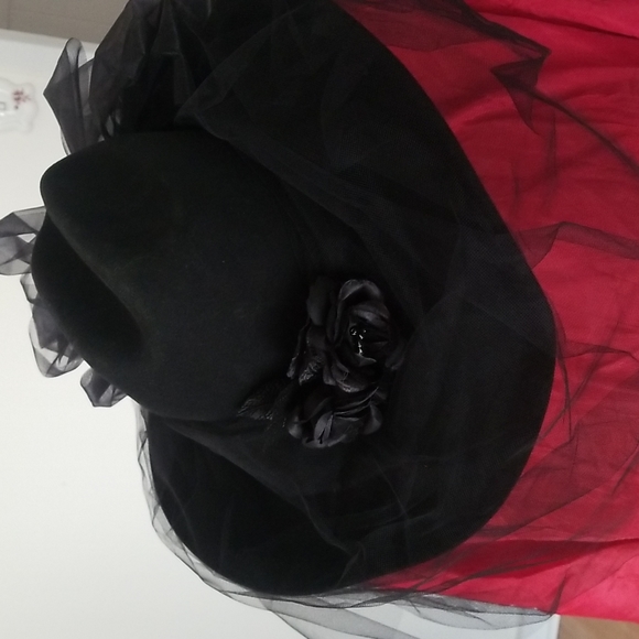 Vintage Western Gothic Black Cowgirl Hat Size 7 Black Roses - Picture 1 of 8